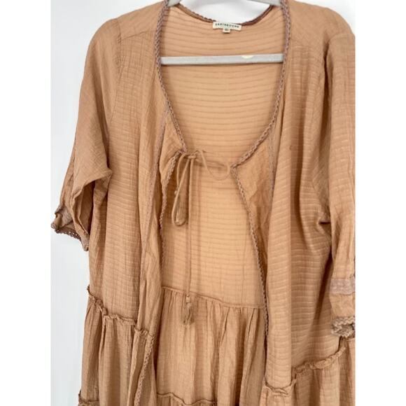Earthbound Trading Co Cardigan Women XL Brown Kimono Tiered Duster Boho Tie Lace - Picture 2 of 8